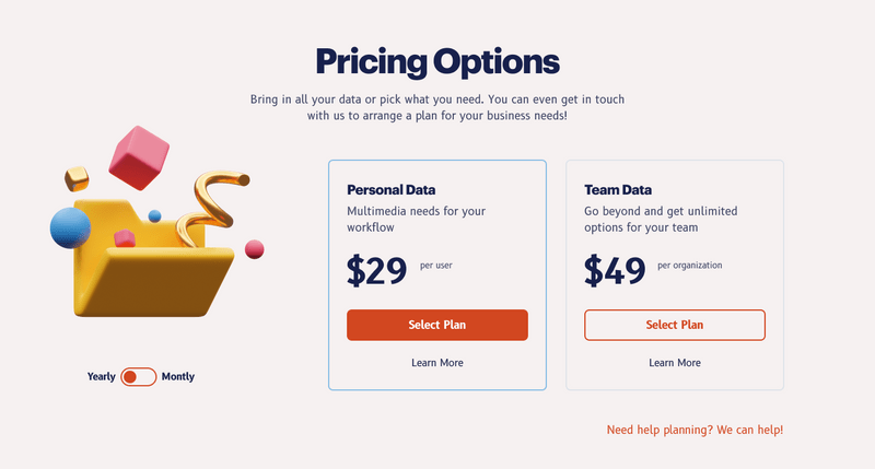 Price option website page