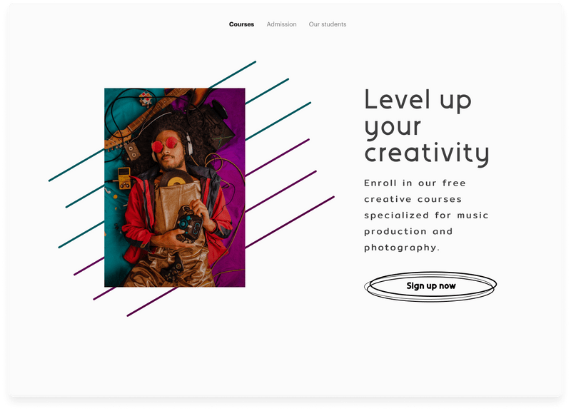 Level up creativity website landing page